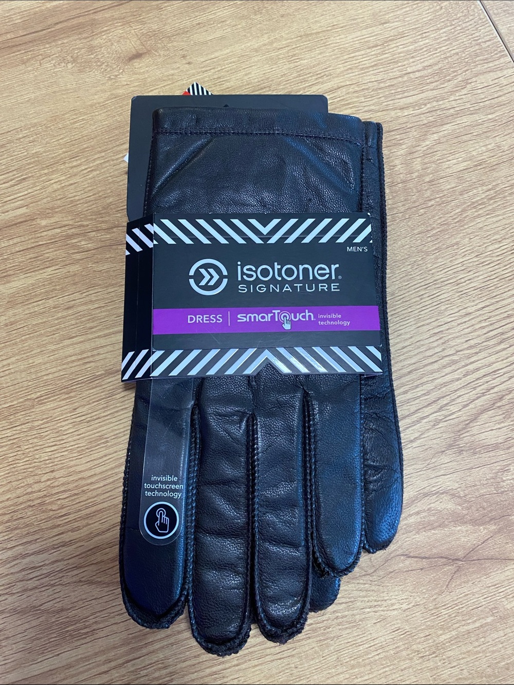 isotoner Men's Dark Brown Leather Dress Gloves with SmarTouch